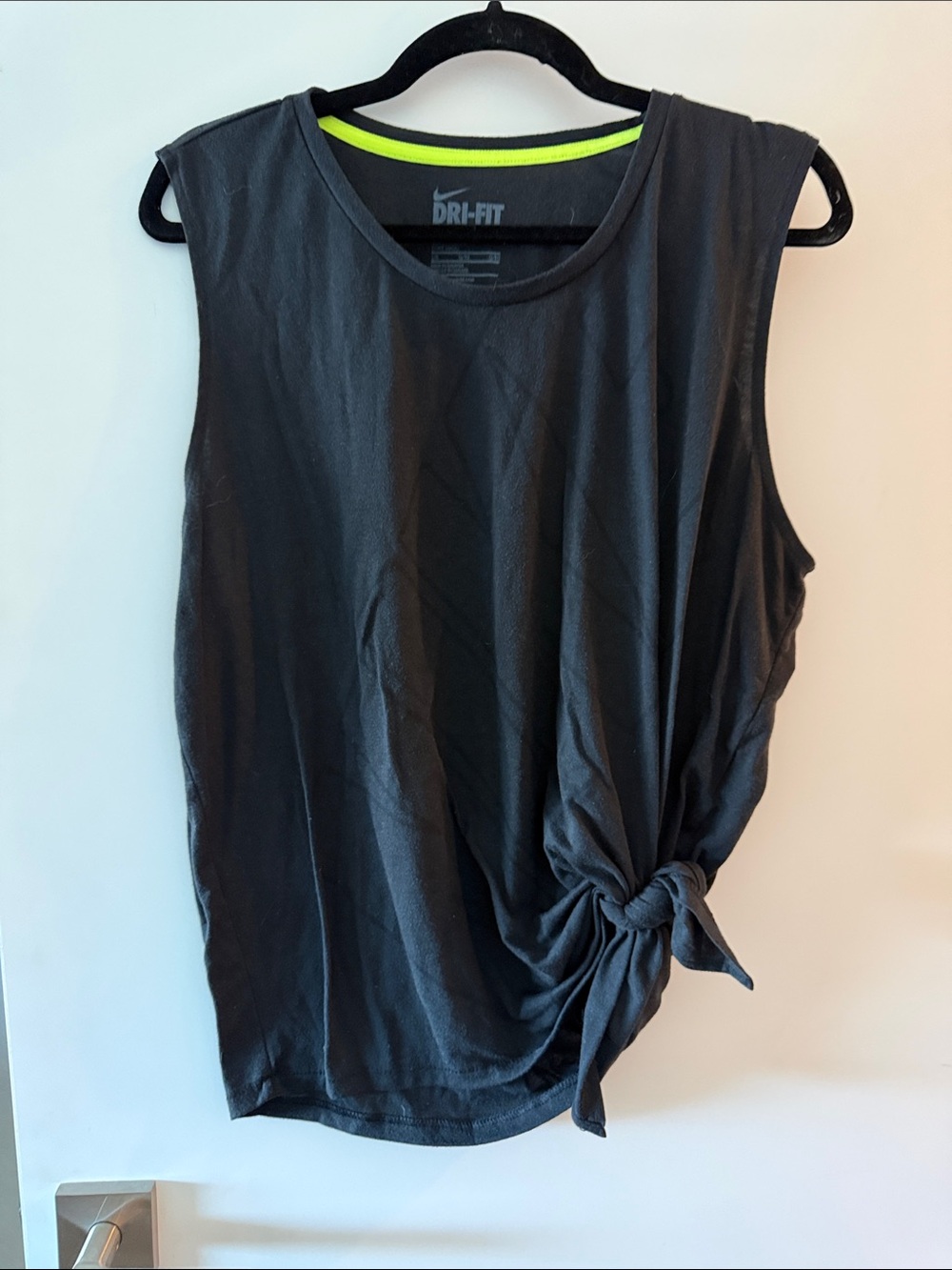 Nike Black Sleeveless Tie-Knot Dri-FIT Tank with Neon Accent